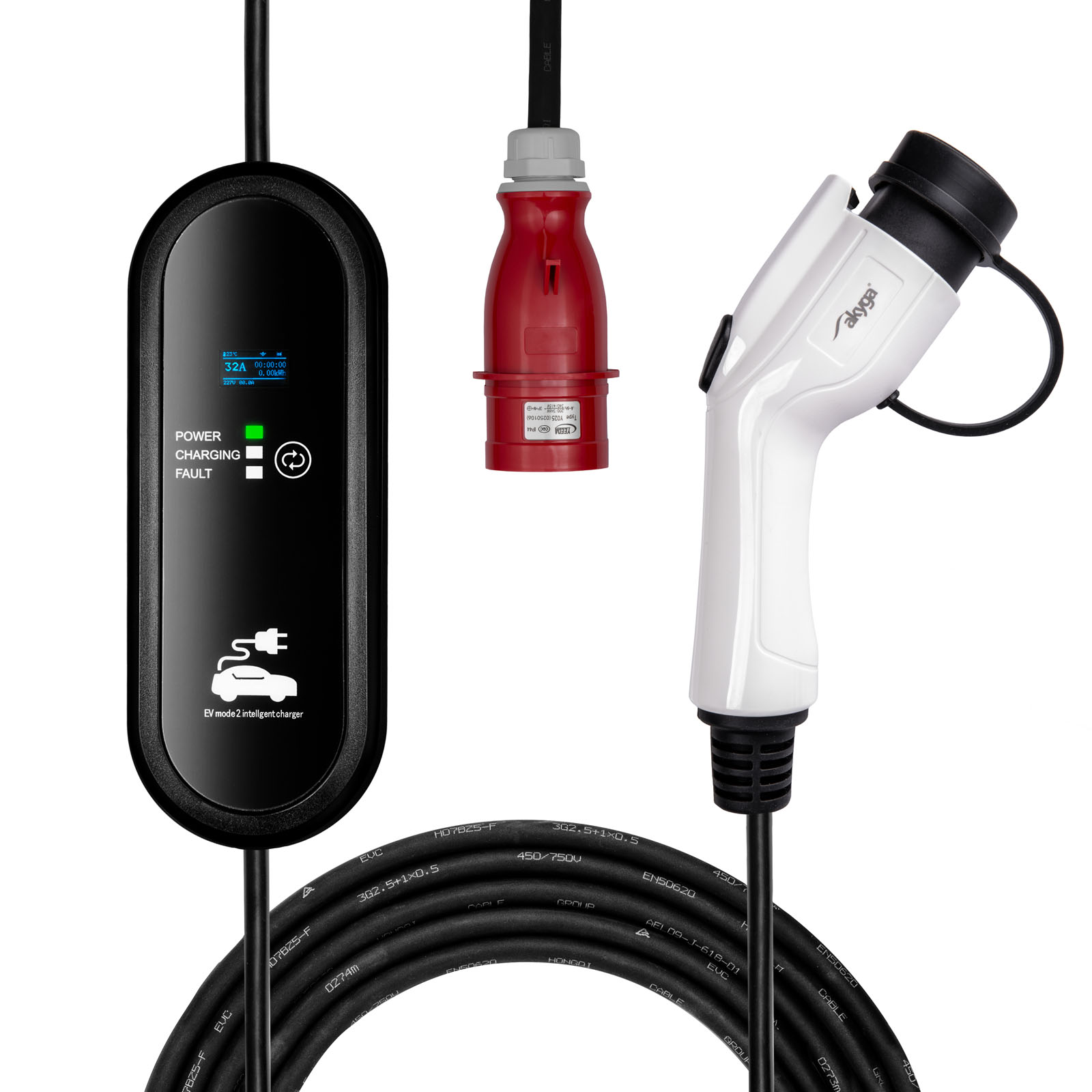 main_image Câble pour voitures électriques AK-EC-24 CEE 5pin / GB/T LCD Triphasé 32A 22kW 5m